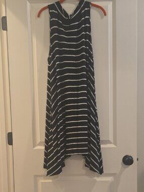 Elegant Black and White Striped High Low Dress